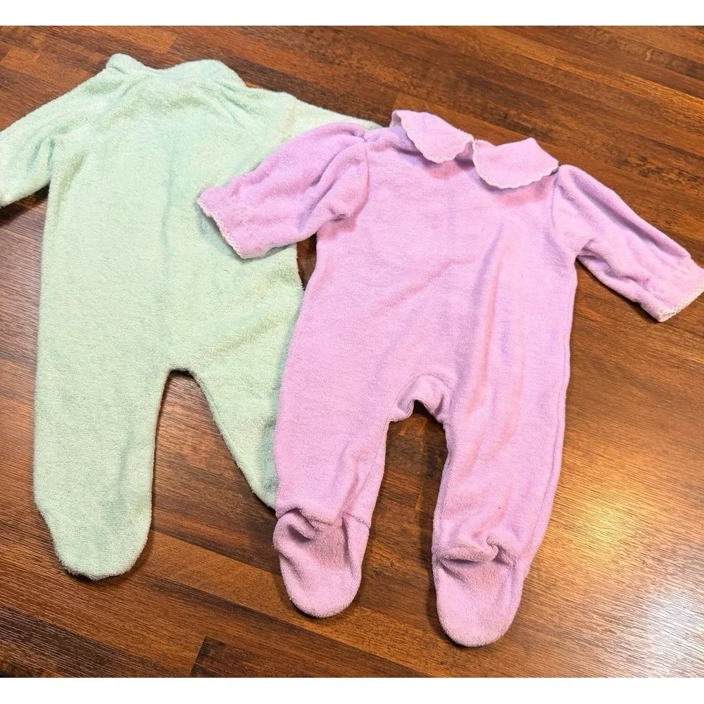 Vintage newborn terry cloth sleepers.  Lilac and mint green.